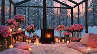💘 Pink Valentine&rsquo;s Snowy Rose Greenhouse ❄️ Cozy Fireplace & Romantic Jazz Ambience 🌹🎷