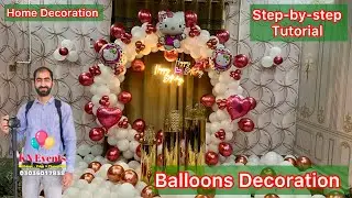Happy birthday balloons decoration in White and peach colour 