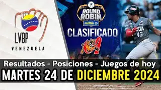 JUEGOS DE HOY, RESULTADOS DE AYER, POSICIONES LVBP 24/12/2024