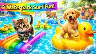 Baby Animals Surfing at Waterpark! 🐱🐶🐰 #WaterparkFun #CuteAnimals