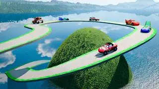 Doc Hudson Vs Tow Mater Vs Francesco Vs McQueen Prime Vs BIG HOLE - BeamNG.Drive