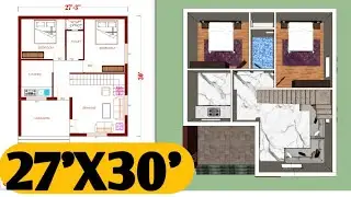 🏠27X30 House Design 3D || East face 27X30 House Plans || 27X30 House #27X30HomeDesign