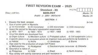 12th biology 1st revision Question Paper 2025 English medium 