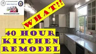 Amazing kitchen remodel completed in 40 hours. IKEA, quartz, marble