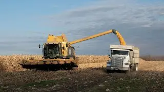 Combine Harvesting Corn and Unloading into Truck