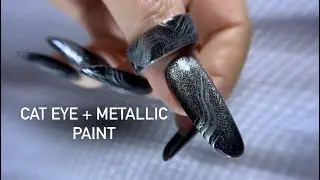 🤩 WOW!!! Cat eye trend + metallic paint🔥#cateyenails #nailtrends #gelextensions #simplenailart