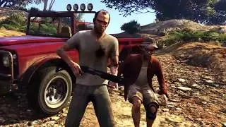 Trevor pushes a trailer home into the river, Grand Theft Auto 5