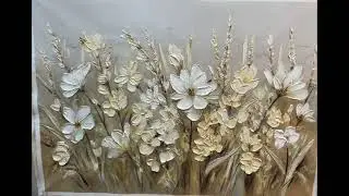 Textured White Floral Oil Painting, Elegant 3D Flower Artwork for Chic Home Decor, Unique Wall Art
