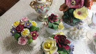 TIME CAPSULE OF MID CENTURY/STAFFORDSHIRE PORCELAIN FLOWERS