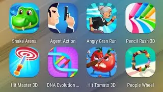 Snake Arena,Agent Action,Angry Gran Run,Pencil Rush,Hit Master,DNA Evolution,Hit Tomato,People Wheel