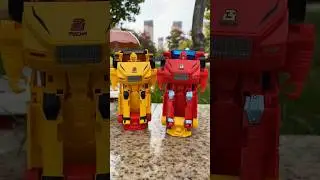 Transformer Commander: Step Deformation of Yellow and Red Robot Bus Car with Car Man and Boy!