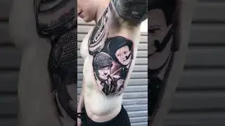 Laurel and Hardy portrait tattoo in progress done by Robert Pho. #tattoo #tattooartist #ink