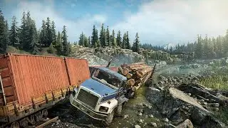 Spintires MudRunner Buhrer  track with a large trailer driving uphill
