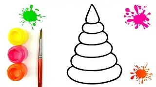 Glitter toy pyramid drawing and coloring with colors for kids