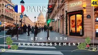 PARIS 5- 6th Arrondissement🎄 Odeon  ➜ Pantheon ➜Sorbonne Christmas Walking Tour 4K