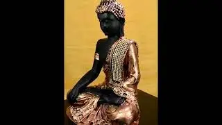Antique Meditating Lord Buddha Resin Idol Sculpture Statue with Zircons - 10.7 Inches