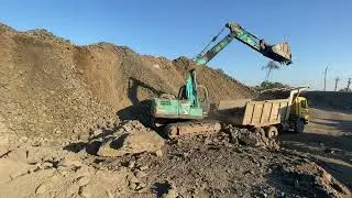 Sm an sp mix metriol loading trucks | Kobelco 140 digging bharat benz truck | jcb works 3dx