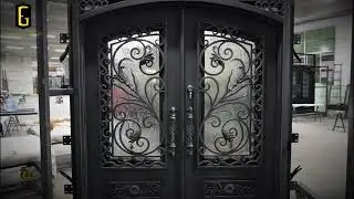 High quality handcrafted iron  front door with glass and scrollwork