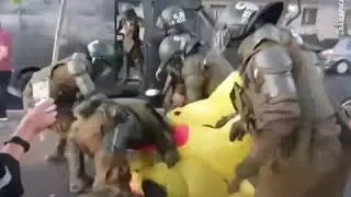 Chilean police use pepper spray against protester in Pikachu costume