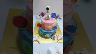 2 Tier Solar System Astronaut Galaxy Space Theme Cake Decorating #cake #viralshort  #cakedecorating