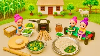 Miniature Aloo Palak Recipe + Chapati | Traditional Potato Spinach Recipe🥬Miniature Village Cooking