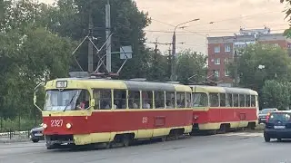 Трамваи Tatra T3SU N2327 + Tatra T3SU N2322 по СМЕ на улице Ленина // г. Ижевск