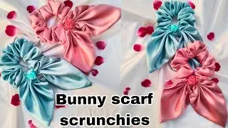 Sky Blue & Orange Bunny Scarf Scrunchies/Handmade Premium Quality | Vleza Custom Hair Accessories 🌼✨