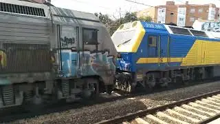 3 circulaciones banalizadas en Vallecas: Medway 256-203, RenfeM 253 y Conti 333-381+314. 2/6/2025.