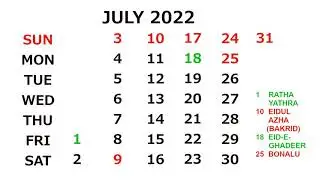 Calendar July 2022