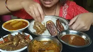 FISH CURRY, BRINJALFRY, RICE 🍚, SMALL FISH FRY,  PUNTI EATING SHOW // MUBARAK EATING VLOGS // FOOD