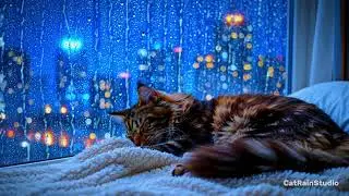 All Night Rain Sounds with Sleeping Cat | Deep Sleep