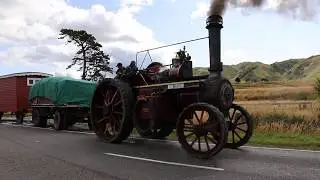 A Burrell traction engine on the highway in northern Wairarapa, New Zealand.