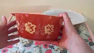 Vintage Pyrex! Promotional Terra Cotta Rose and an Early American Oval Casserole Dish