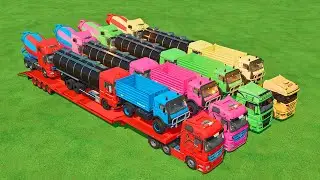 TRANSPORTING ALL COLOR MIXER TRUCK, OIL TRUCK, WITH DOUBLE FLATBED TRUCK!  FARMING SIMULATOR 22