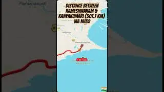Kanyakumari to Rameshwaram Distance #shortsfeed #kanyakumari #maps #rameshwaram