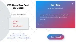 CSS Modal Box Card With HTML | Popup Modal Card