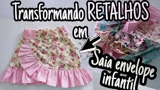 Transformando RETALHOS em SAIA ENVELOPE INFANTIL _Passo a passo completo modelagem e costura 🥰