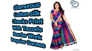 Glamorous Cotton silk Checks Print With Tassels Border Work Regular Sarees