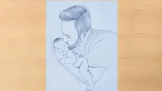 Pencil drawing is a Father and baby / baby drawing/ Fathersdaydrawing
