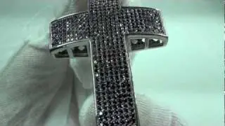 7 Row Lab Made Black Diamond Bling Bling Cross Stainless Steel 316L