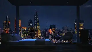 London City Rain Sounds | Luxury Apartment Window View at Night