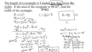Application of Quadratic Equations: Word Problem Involving Area of Rectangle & 
