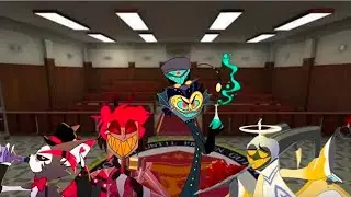 Hazbin Hotel Antics in drama court Vrchat featuring Alastor, Husk, Adam and me as Baxter