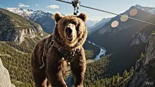 🐻 Bear Gliding on a Zip-Line Enjoying 🏞 the Great Outdoors, Video Generated With Google Gemini, Janu