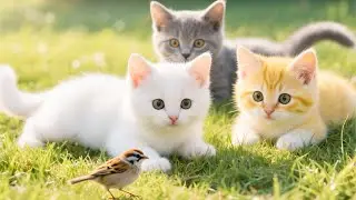 Kitten chasing baby bird - Cat meowing - Cat video