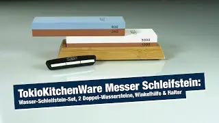 TokioKitchenWare Messer Schleifstein Set: 2 Doppel-Wassersteine, Winkelhilfe & Halter
