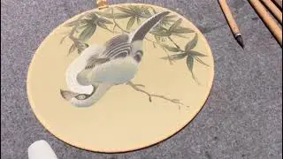 Painting Bamboo and Dove on a Fan | Elegant Ink Art Process | Healing Traditional Painting for Relax