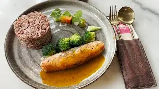 Traditional Khmer Steamed Rice Paired with Pan Fried Salmon
