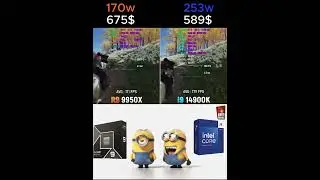 AMD R9950X 170W VS I9 14900K 253W #foryou #pc #cpu