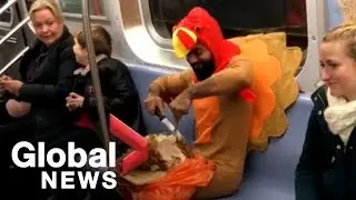 Turkey gobbles up turkey in New York subway prank
